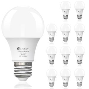 evelor A19 LED Light Bulbs,60 Watt Equivalent Daylight 5000K with E26 Base,Efficient 9W,800 Lumens Non-Dimmable LED Bulbs,15000 Hours, Ideal for Bedroom Living Room, 12-Packs