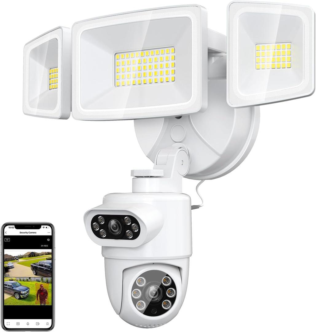 Onforu Dual Lens Security Camera Floodlight Outdoor, 4MP Smart Flood Light Surveillance Camera Wired, 360View Auto Tracking, 5500LM Motion Detection Flood Lighting Dual Cam, Night Vision, 2-Way Audio (White)
