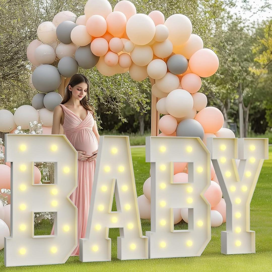 4FT Baby Marquee Letters Light Up Sign for Baby Shower Party Decor | Large Baby Letters for Girl Boy Gender Reveal Decorations, Foam Board, Need to Assemble