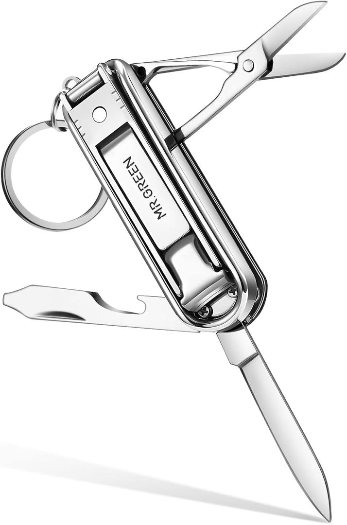 MR.GREEN Multifunctional Nail Clippers Stainless Steel Six Functions Nail Cutter Nail Files Small Knife Scissors (Large)