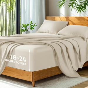 SONORO KATE 100% Viscose Derived from Bamboo_, Extra Deep Pocket up to 18"-24",Ultra Soft & Cooling Sheets for Hot Sleepers, Hotel Luxury Silky Bed Sheets (Beige,Queen)