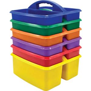 Teacher Created Resources Assorted Primary Colors Portable Plastic Storage Caddy 6-Pack for Classrooms, Kids Room, and Office Organization, (Blue, Green, Orange, Purple, Red and Yellow) 3 Compartment