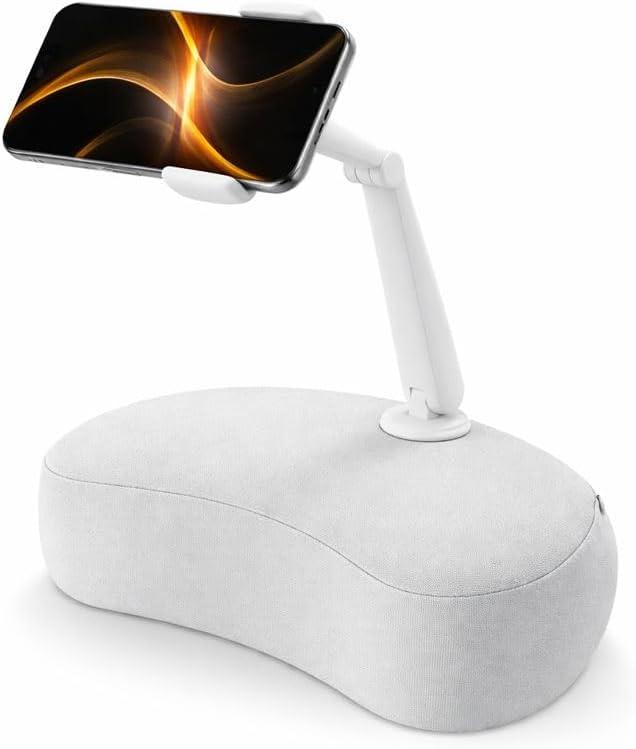 Pillow Phone Holder for Bed with Flexible Arm, 360° Rotating Phone Pillow Stand for Laying Down, Patented Crescent Cushion Compatible with iPhone & 4.7"-7.0" Phones, Hands-Free Stand for Sofa, Lap, Grey