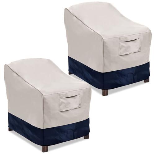 Vailge Patio Chair Covers, Lounge Deep Seat Cover, Heavy Duty and Waterproof Outdoor Lawn Patio Furniture Covers (Beige&Blue, 2 Pack-Large)
