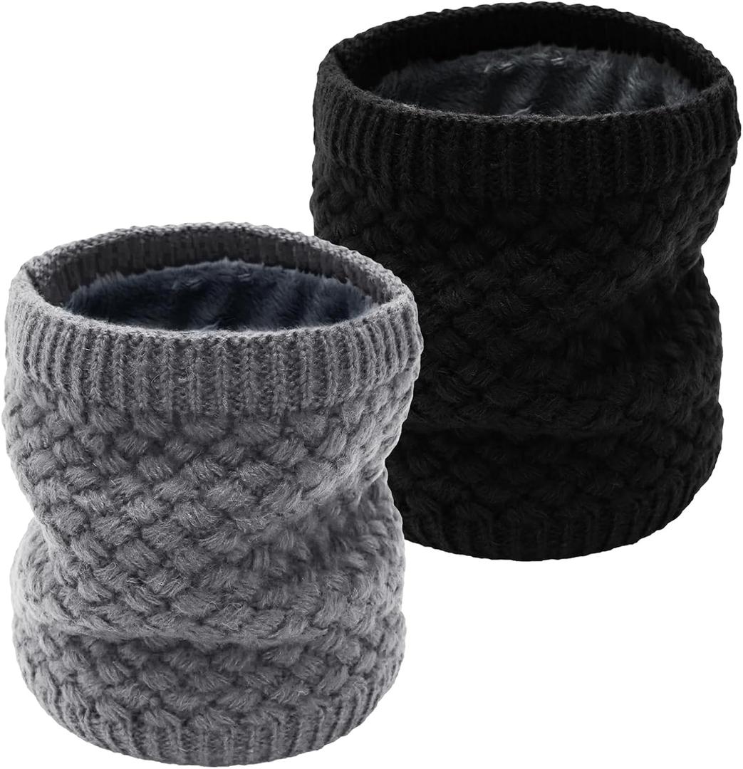 Winter Neck Warmer Fleece Lined Knitted Neck Warmer Soft Mask Face Warmer Neck for Women Men Teens Windproof Gift (Black)