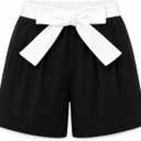 Girls Paper Bag Waist Shorts Casual Summer High Waisted Shorts with Bow Belt Black 9-10 Years (Black)