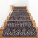 Vintage Floral Stair Treads Non Slip Carpet Stair Treads for Wooden Steps Indoor 15PCS 30"x8" Stair Runner Stair Mats Safety Staircase Step Treads for Elders Kids Dogs Dark Blue