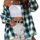 Zontroldy Womens Flannel Plaid Shirts Oversized Lightweight Buffalo Plaid Button Down Shirt Blouse Tops (XX-Large, 01 White Green)