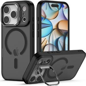 Nvollnoe for iPhone 17 Pro Case Compatible with MagSafe Military Grade Shockproof Heavy Duty Protective Adjustable Kickstand Matte Semi Clear Phone Case for iPhone 17 Pro(Black)