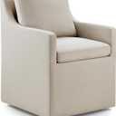 Upholstered Dining Chairs with Casters Modern Side Armchair with Rollers for Diningroom Bedroom Livingroom Reading Room, Flax Beige, 1 Box