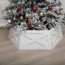 40" Wood Christmas Tree Collar, XL Hexagon Xmas Bottom Cover, Rustic Vintage Skirt for 7.5-11 ft Christmas Tree, Wooden Xmas Oversized Holiday Decor for Home Festive Party(White,X)