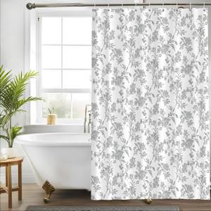 Seorsok Grey Shower Curtain,Sage Cotton Floral Cottagecore,Elegant Floral Fabric Shower Curtain Machine Washable Waterproof Bathroom Decor 36'Wx72'L inches