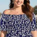 Plus Size Summer Casual Floral Print Strapless Cut-Out Dress, Size Large