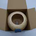 Rattan Lamp, Cordless Boho Lamp Battery Operated, Table Lamp with LED Bulb, Handmade Bamboo Beside Lamp Small Rattan Lamp, Decorative Battery Lamp for Kids Room Entryway - Grid