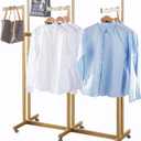 Floor Standing Metal Garment Rack - Heavy Retail Display Racks With Wheels, 6 Arms Clothing Rack, Square Tubing Portable Shirt Racks, Merchandise Display For Hanging Clothes (Gold)