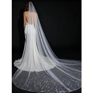 114inch Cathedral Wedding Veil Sparkle Long Glitter Bridal Veil 1 Tier Tulle Chapel Hair Accessories with Comb for Women and Bride, 114 Inches (290 cm) Long and 66 Inches (170 cm) Wide