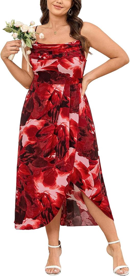 SCOMCHIC Women's Plus Size Sleeveless Spaghetti Strap Cowl Neck Dress (XL)