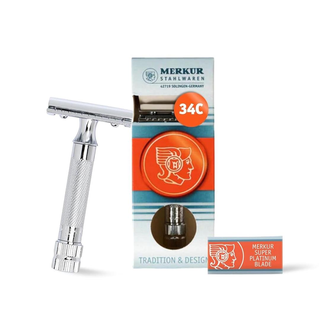 Merkur Mk34c Double Edge Razor with Heavy Duty Short Handle