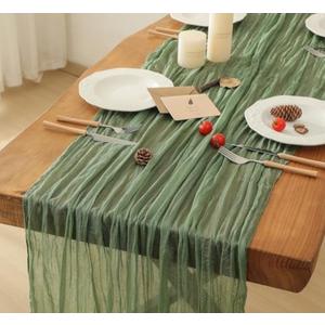 Leetaltree 1 Pack Sage Green Cheesecloth Table Runner, 35x120 Inch Boho Rustic Cheese Cloth, Decorative Table Runners for Bridal Baby Shower Decorations or Wedding Table Decorations