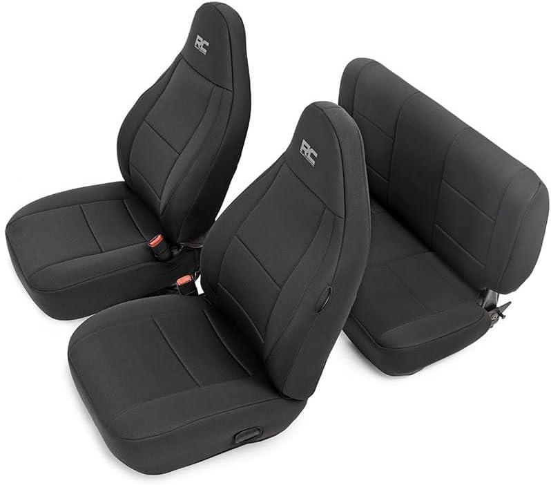 2 x Rough Country Neoprene Seat Covers for Jeep Wrangler TJ (1997-2002) - Waterproof & UV Resistant, Foam Padded, Front & Rear Seat Cover Set