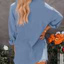 NOLLSOM Casual Shirts for Women Long Sleeve Button Down Blouses Spring 2026 Solid Color Trendy Tops with Pocket (Blue, M)
