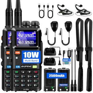 BAOFENG 5RM Ham Radio 10W Long Range Handheld NOAA Weather Receiver 2500mAh Battery UV-5RM Radio with Programming Cable,Speaker Mic,Tactical Antenna,Type-C Charging,2Pack