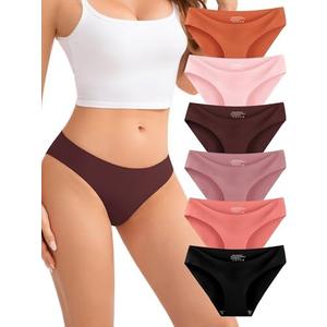 JUYINA Womens Underwear Seamless Bikini No Show Panties Soft Comfortable Stretchy Invisibles Briefs Low Rise Hipster 6 Pack, Small