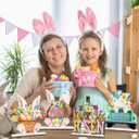 2 x Easter Decor- 4pcs Wooden Easter Bunny Table Centerpieces for Tabletop Rustic Bunny Wood Table Sign with Eggs and Flower Ornament, Farmhouse Rabbit Decorations for home, Office, and Party Suppliers