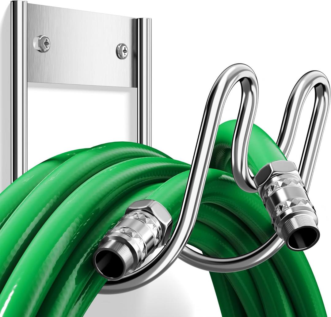 Josmimic Stainless Steel Garden Hose Holder - Extra Large Heavy Duty Silver SS304 Wall Mounted Hanger for Water Hose, Extension Cords, Vacuum Lines, Anti-Rust