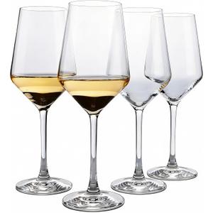 Wine Glasses Set of 4, Sturdy Crystal Wine Glasses for White wine, 14oz Modern Wine Glasses with Thin Rim, Short Stem, Gifts for birthday, housewarming, wedding, Valentine's Day