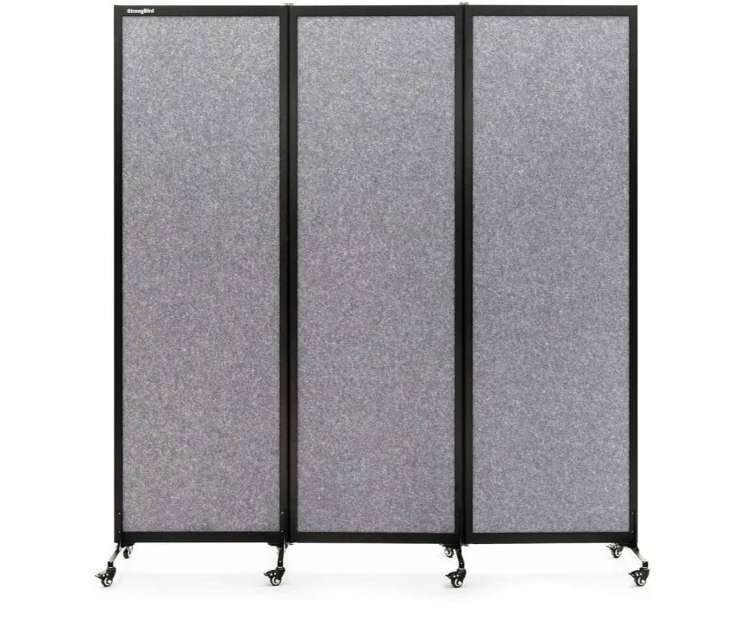 Upgrade Version Room Partition and Divider, Freestanding Rolling Dividers with Wheels,Office Privacy Screen Divider Wall, Classroom Felt Dividers,6'L* 6'7"H,3 Panel,Light Grey