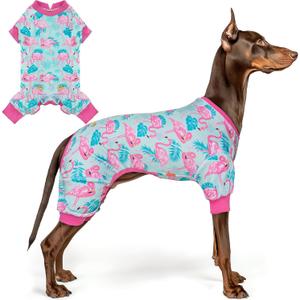 KYEESE Dog Pajamas Velvet Dog Pajamas Large Sized Dogs Soft Dogs Clothes Pjs with Flamingo Pattern Stretchy Pet Jammies Coat Comfy Pet Onesie Costume, Size 3X-Large (XXX-Large (60-80lbs))