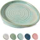 Ceramic Spoon Rest for Stove Top, Spoon Holder for Kitchen Counter, Farmhouse Cooking Utensil Holder for Spoons, Ladles, Spatula, Lake Blue