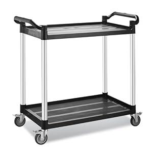 Imaboie Large Size Service Cart, Utility Rolling Carts with Wheels, Heavy Duty Restaurant Cart with 2 Brake Lockable Wheels for Kitchen/ Office/ Warehouse/ Garage (2 Tier - 34×17×37inches / 340lbs)