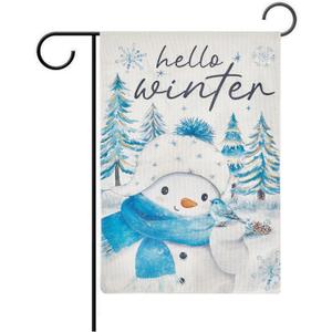 Snowman Hello Winter Garden Flag Merry Christmas Garden Flag 12x18 Inch Double Sided for Outside Decoration Yard Farmhouse