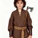 L'VOW Medieval Boys Shirt Renaissance Kids Lace-up Pirate Shirts Retro Viking Colonial Costume Top (Brown, XXL)
