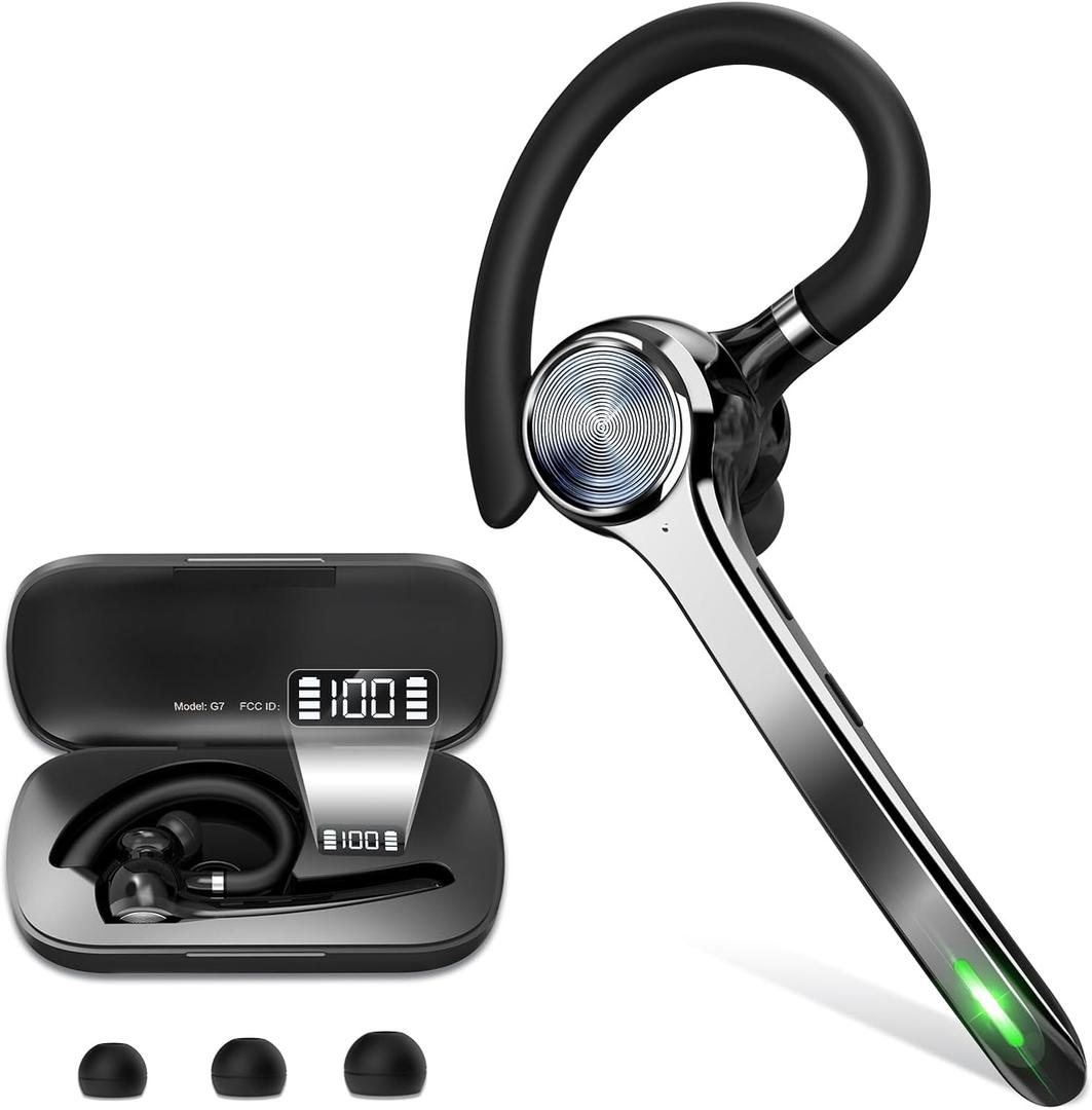 HEIBAS Bluetooth Headset, Wireless Bluetooth Earpiece with 500mAh Charging Case 72 Hours Talking Time Built-in Microphone for iOS Android Cell Phone, V5.1 Hand-Free Headphones for Trucker, Office (Black) HEIBAS Bluetooth Headset, Wireless Bluetooth Earpiece with 500mAh Charging Case 72 Hours Talking Time Built-in Microphone for iOS Android Cell Phone, V5.1 Hand-Free Headphones for Trucker, Office (Black)