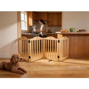Dog Gate Indoor Wooden Freestanding Pet Gate - 23.6" H 4 Panels
No-Painted Folding Gate For Dogs, Portable Foldable Doggy Puppy Fence for Doorways Stairs Hallways