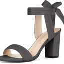 Allegra K Women Open Toe Ankle Tie Back Chunky Heel Sandals (8, Grey)