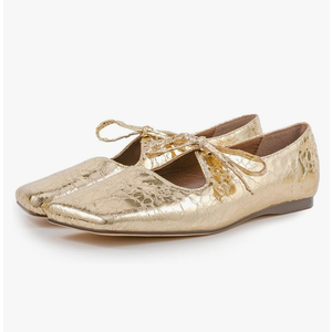 Bow Mary Jane Flats for Women,Square Toe Metallic Ballet Flats,Gold Slip on Comfortable Casual Daily Dress Ballerina Shoes
, Size 10