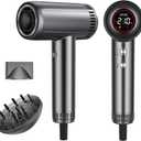 Hair Dryer with Magnetic Diffuser Attachments, Professional High Speed Ionic Blow Dryer for Fast Drying,9 Heat & 2 Speed Settings,Auto Clean and Cool Shot,Compact Hair Blow Dryer for Travel,Salon,Home