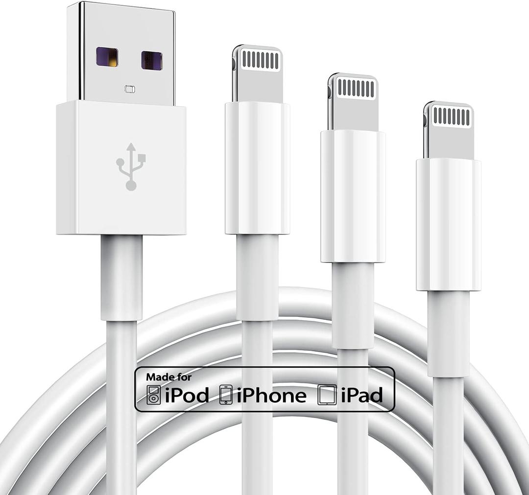 3 Pack Apple MFi Certified Charger Cable 6ft, Lightning to USB Cable Cord 6 Foot, 2.4A Fast Charging,Apple Phone Long Chargers for iPhone 13/12/11/11Pro/11Max/ X/XS/XR/XS Max/8/7/6 (6 ft, White)