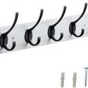 HOME MASTER HARDWARE Coat Rack Wall Mount White, Wood Wall Mounted Coat Hooks for Hanging Coats, 27" Hat Rack for Wall with 5 Matte Black Hooks (27 Inch, White Board with Matte Black Hooks)