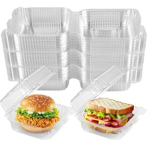 50 Pack Clear Thickening Plastic Hinged Take Out Containers Disposable Clamshell Food Cake Containers with Lids 5.8 x 5.8 x 2.75 inch for Dessert, Cakes, Salads, Pasta, Sandwiches
