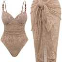 SHENHE Women's Underwire One Piece Swimsuit with Cover Up Sarong Wrap Tummy Control Bathing Suit XL