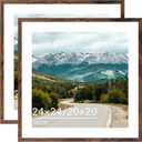 Wood 24x24 Picture Frame with 20x20 Mat Deep Brown, Display 20x20 with Mat or 24x24 without Mat, Wood 24 by 24 Photo Frame, 24 x 24 Frame for Wall Hanging Display, Deep Brown, 2 Pack