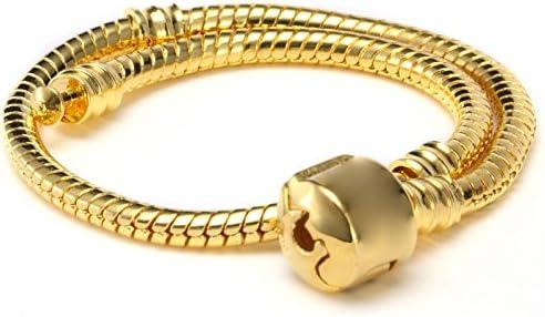 RUBYCA 10pcs 7.1" Gold Color Clasp European Snake Chain Charm Bracelet fit Charm Beads DIY