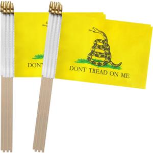 TSMD Dont Tread on Me Gadsden Flag Small Mini Hand Held Stick Flags,5x8 Inch,12 Pack