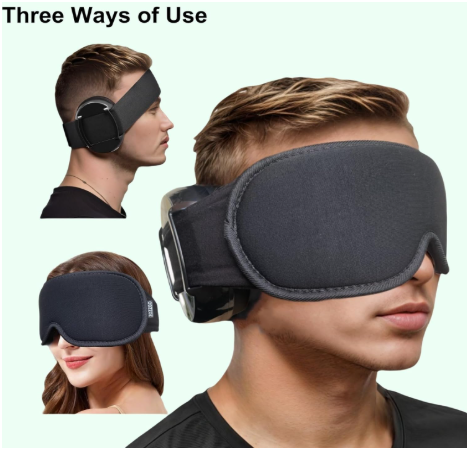 Ear Muffs Eye Mask for Sleeping Set Noise Reduction, Noise Cancelling Earmuffs 3D Light Blocking Sleep Mask Set (Black Eye Mask (Sponge Pad), 26in Band (Head Circumference: 22in to 24in)) (1 Count (Pack of 1))