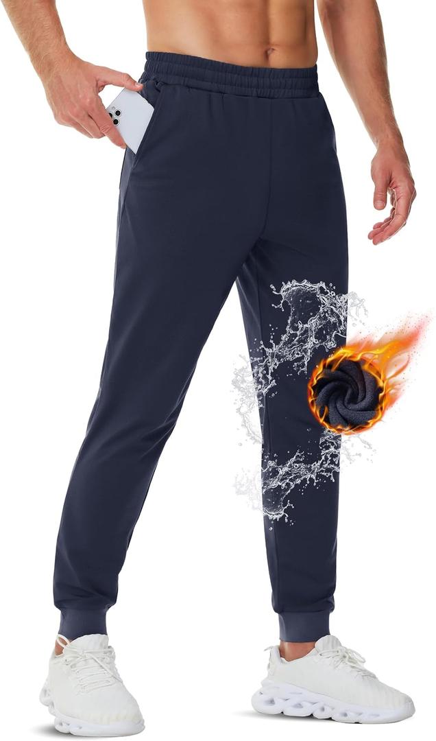 TACVASEN Men's Fleece Lined Joggers with Pockets Winter Warm Sweatpants Water Resistant Gym Workout Athletic Pants Men (XXL)